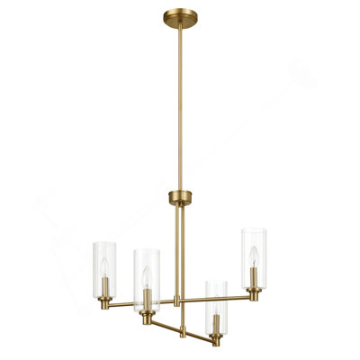Lustre à quatre lumières Enigma avec verre côtelé transparent - laiton satiné