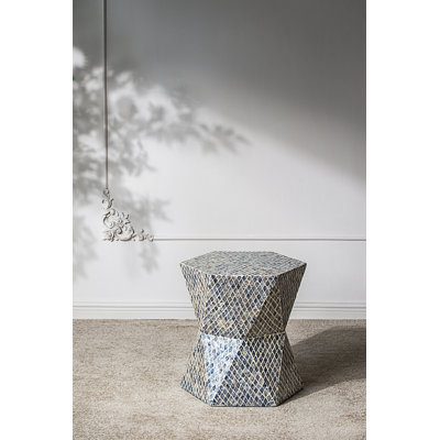 Hexagonal Tapered Garden Capiz Stool, Accent Side Table