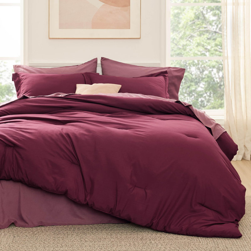 Bedsure Twin Comforter Set - 5 Pieces Burgundy Twin Bedding Set for All Seasons, Boho Contrasting Design Bed in a Bag with Comforter, Sheets, Pillowcase & Sham