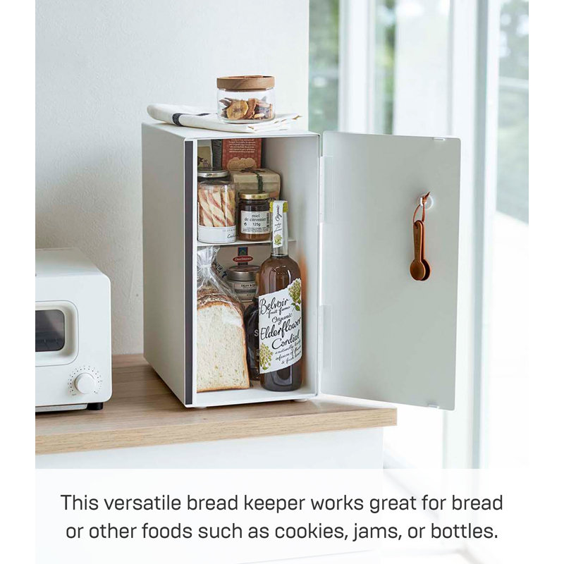 White Steel and Wood Two-Tier Vertical Bread Box