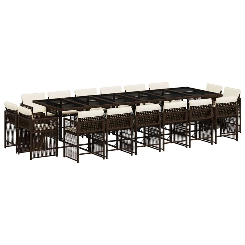 Patio Dining Set with, Cream White, Brown, 17 Pieces: Table, 16 Chairs