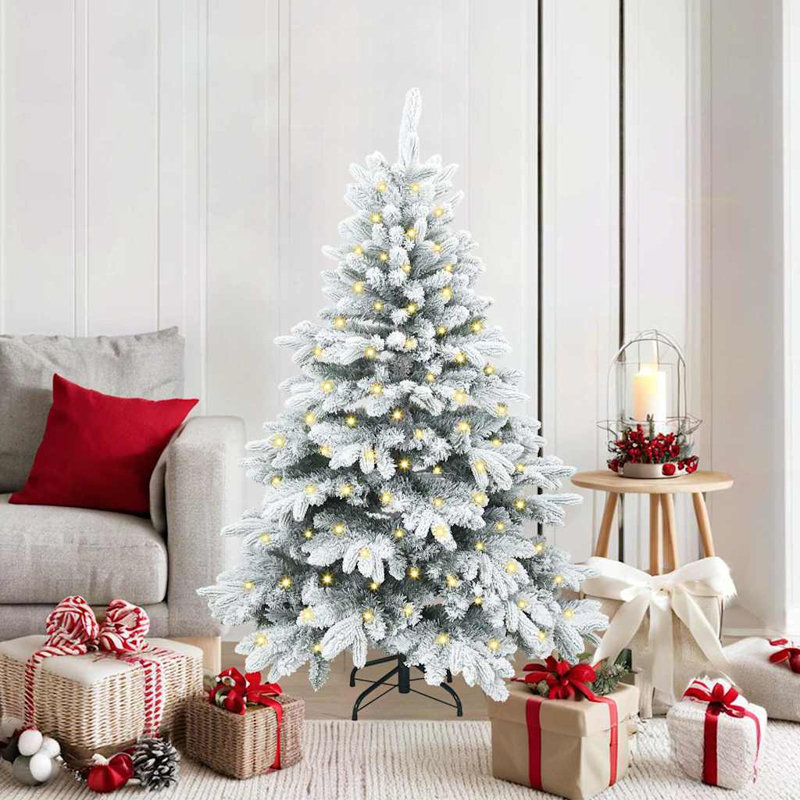 Artificial Christmas Tree with 150 LEDs Green cm PE and PVC, White, 4.92' H