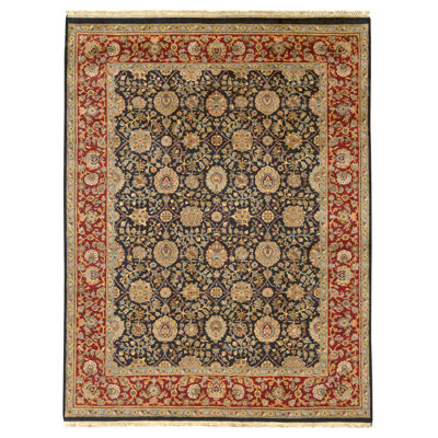 Hand Knotted Wool Area Rug in Black And Red