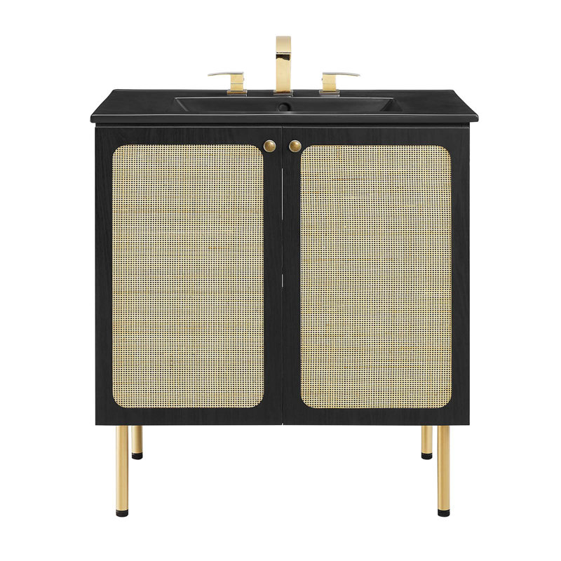 Meuble-lavabo simple 30 po avec plateau en bois Modway, Noir, Noir / or