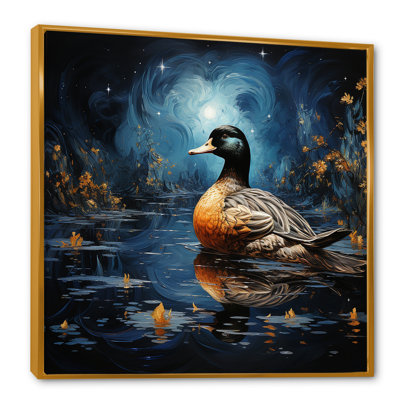 «Blue Duck Midnight Ponder III», art mural animal canard