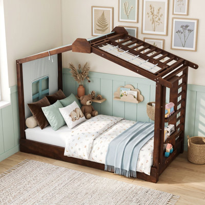 Lit simple en bois avec tablettes, lit gigogne et lattes