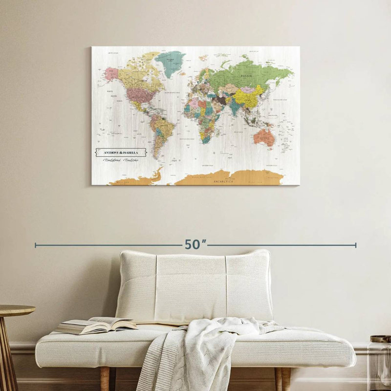 Carte du monde personnalisée avec punaise, H 26 po x l 39 po, Oui