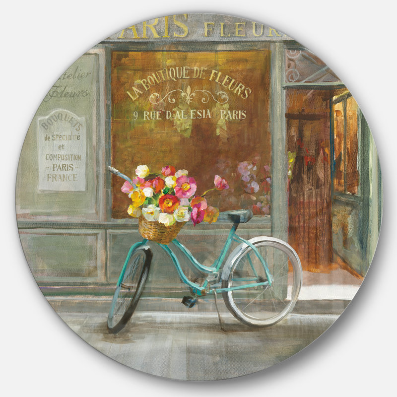 « paris french flowershop », reproduction d’art sur cercle métallique, H 23 po x l 23 po