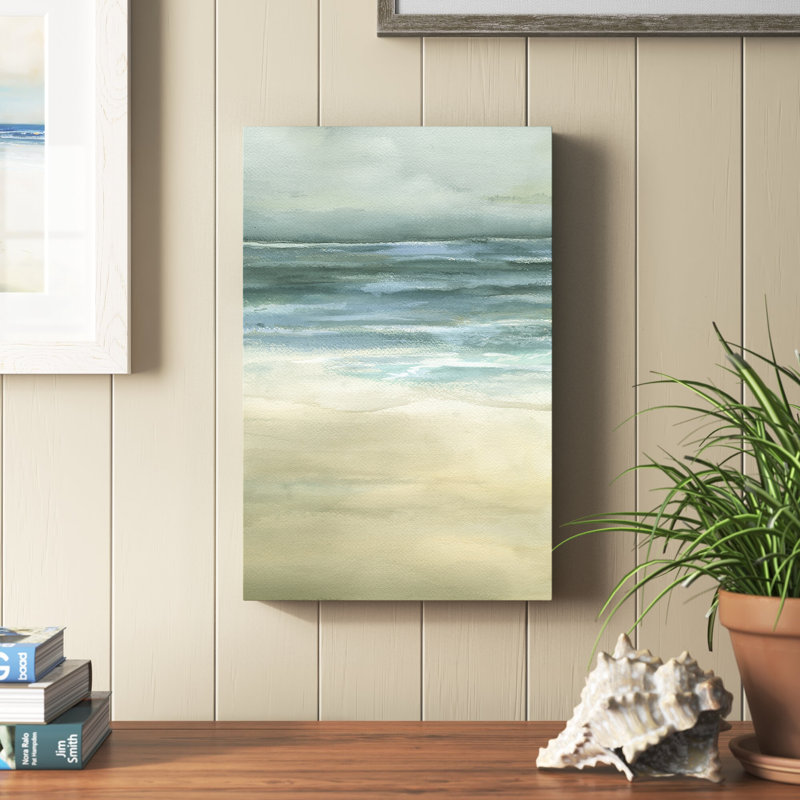 Tranquil Sea II by Jennifer Goldberger - Painting on Canvas, 91cm H x 61cm W, Black Floater Framed