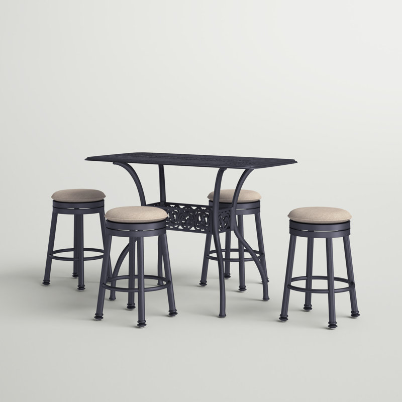 Coggeshall Backless 5-Piece Patio Round Counter Height Bar Set with Cushions & Rectangular Bar Table