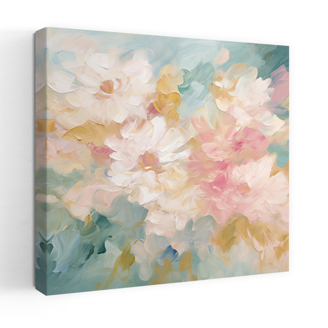 Pink And Cream Roses Floral Abstract Abstract Contemporary Delicate Peony Wall Art Print
