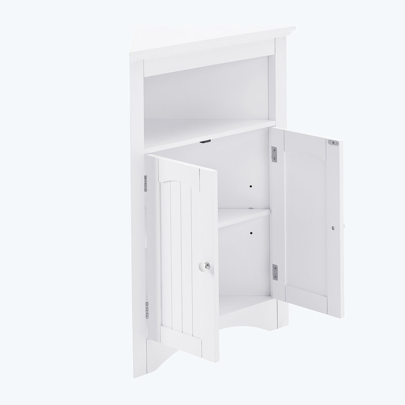 Dennetta Freestanding Bathroom Storage，Corner Cabinet with Doors and Shelves, White
