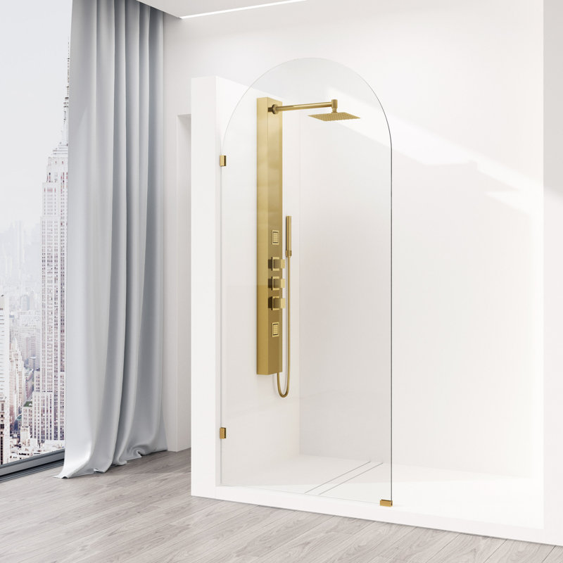 Arden 34" W x 78" H Frameless Fixed Shower Screen with 3/8" Glass, Matte Brushed Gold Clear