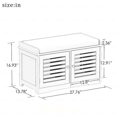 Banc de rangement pour chaussures avec coussin de siège rembourré, banc d'entrée avec 2 portes de grange