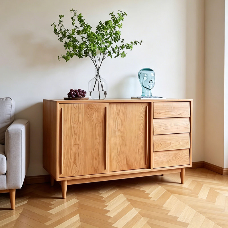 Buffet simple en bois massif avec rangement, 32.28" H x 55.11" W x 16.53" D