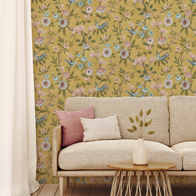 Brambly Cottage 699653DB44A246F1BC8F012106A8260C Eleanor Floral Wallpaper, Natural