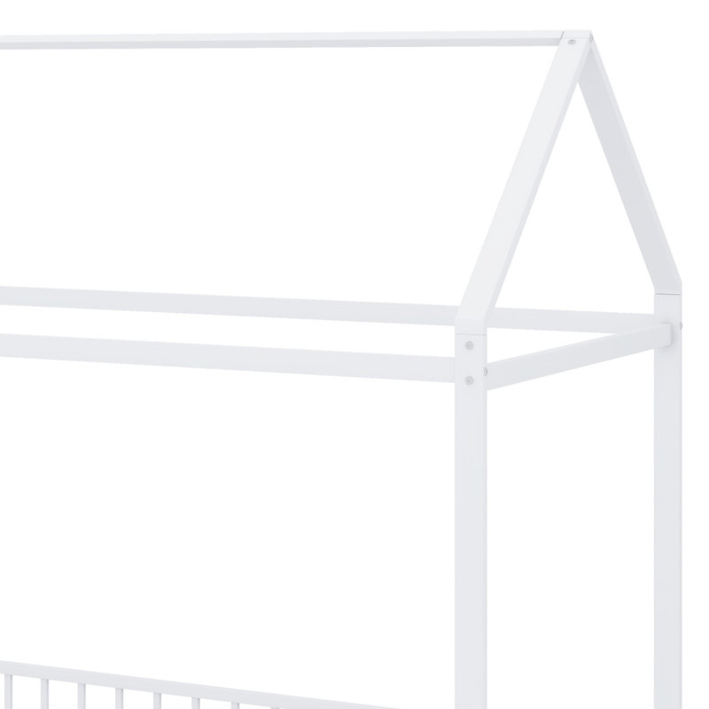 Structure de lit en métal avec clôture, blanc