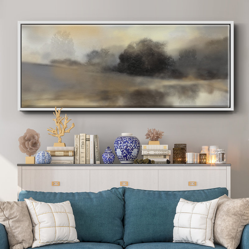 Misty Pond- Framed Canvas, 20" H x 50" W