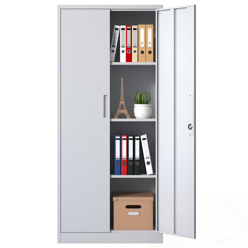 Armoire de rangement en métal avec portes et 3 tablettes réglables