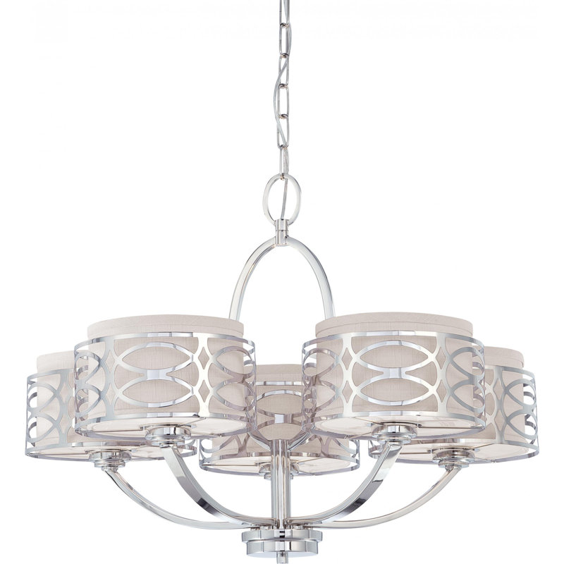 Lustre classique avec abat-jour à 5 lumières Washington Mews, Tissu nickel poli / gris ardoise