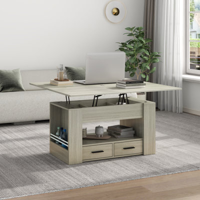 Table basse à plateau relevable, table basse multifonctionnelle 4 en 1 avec rangement