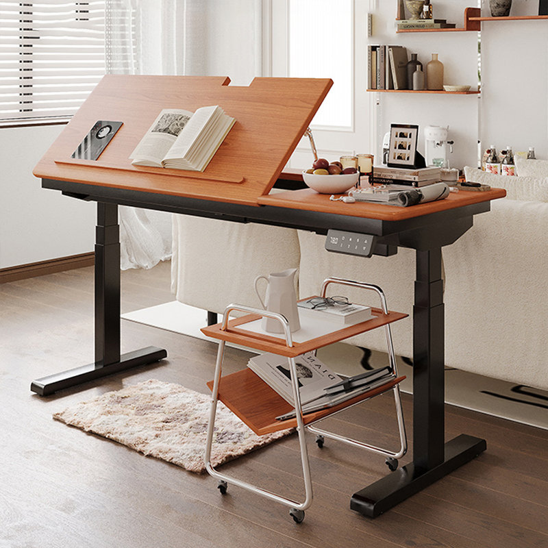 Brown+Black Rectangular Solid Wood+Steel desk