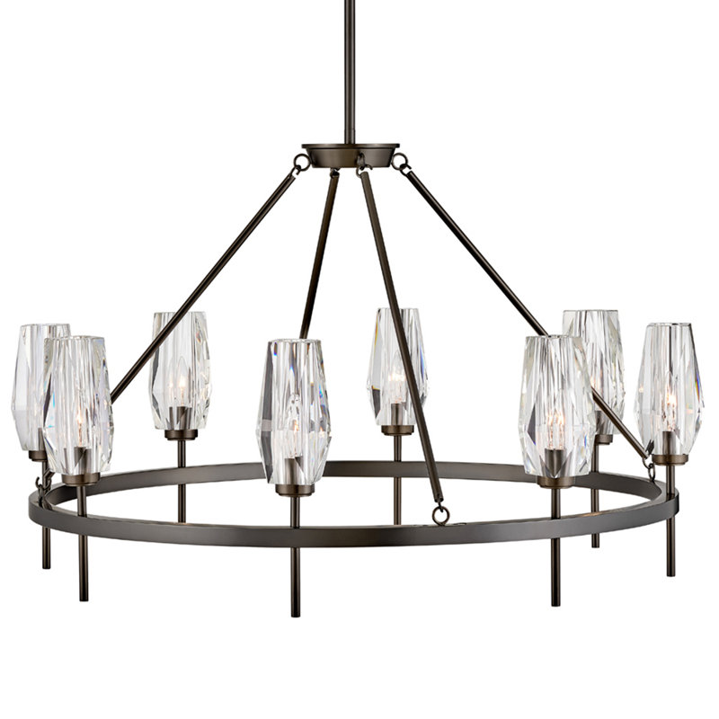 Ana 8-Light Single Tier Chandelier w/ Faceted Heavy-Cut Diamond-Shaped Crystal Shades - Black Oxide