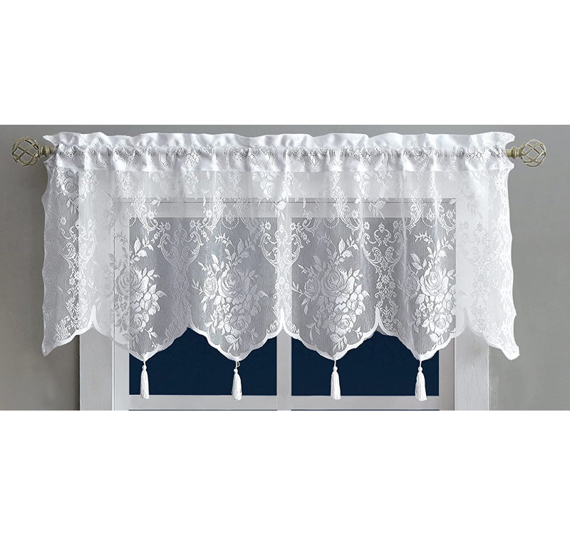 Crichton Floral 54'' Kitchen Curtain, White