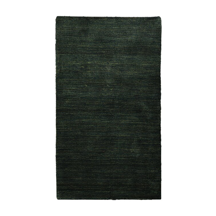 Gjuro Hand Knotted Loom Silk Mix Area Rug Solid Dark Green