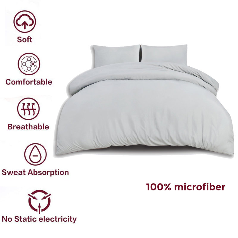 Jermelle Microfiber Solid Colour Duvet Cover with Pillowcases Included, Silver