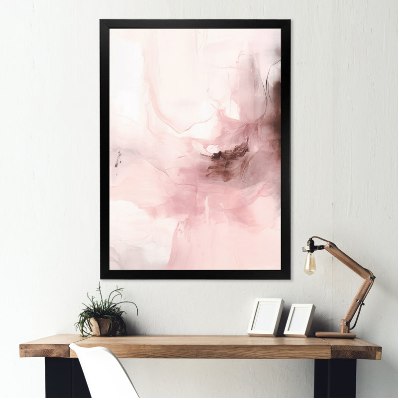 Rose délicat abstrait marbre IV - art mural abstrait en marbre, Cadre photo noir, H 32 po x l 24 po x P 1 po