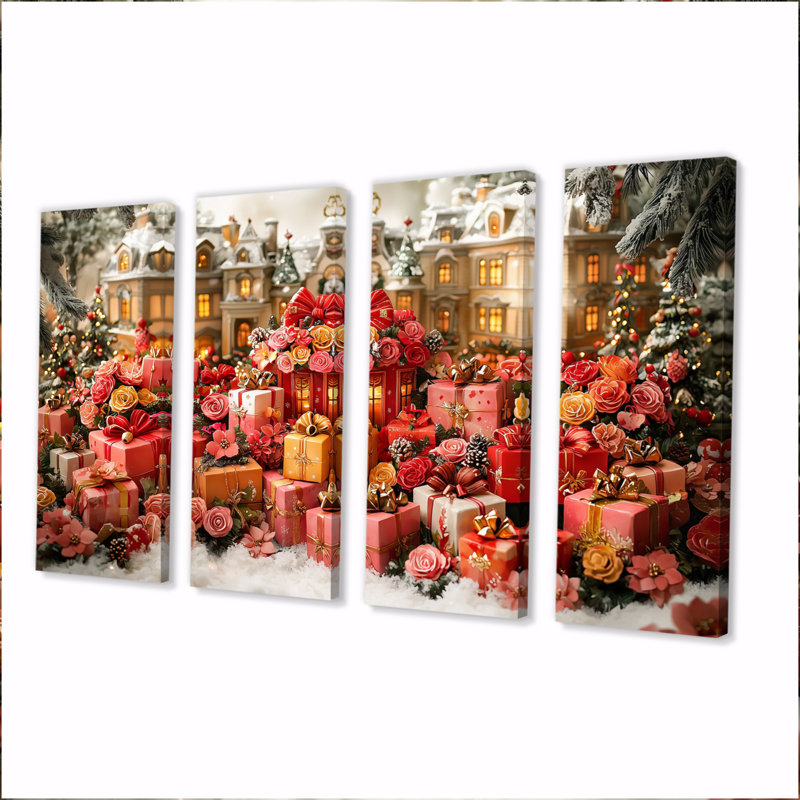 «Pink Gold Christmas Christmas Dream» - ensemble d'art sur toile de Noël, H 32 po x l 64 po