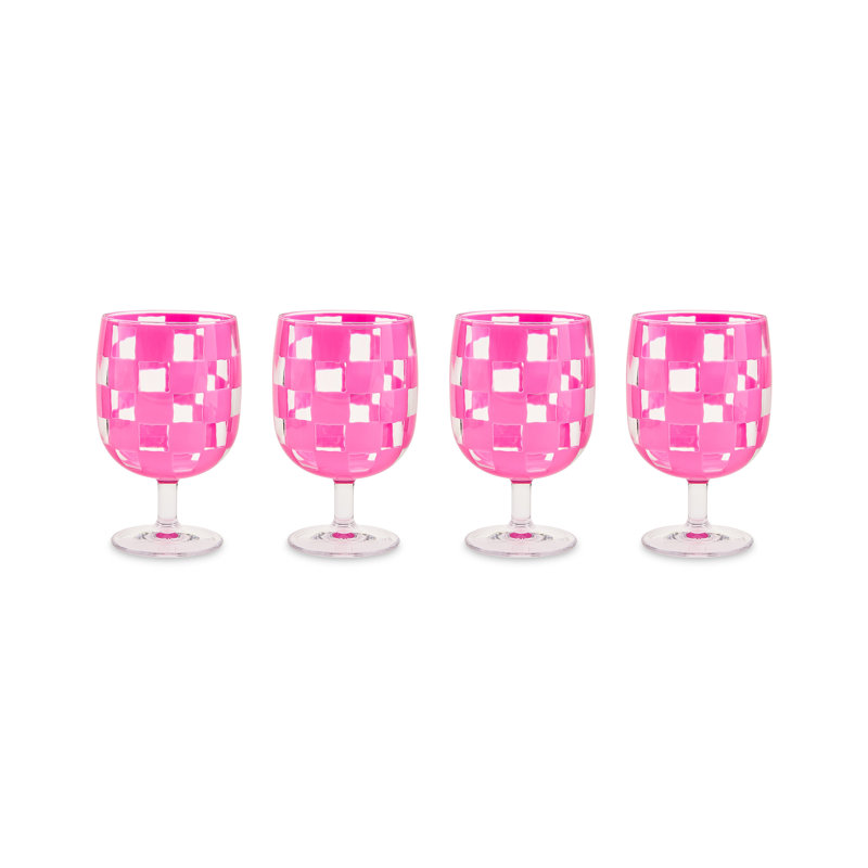 Blue Check Acrylic Water Goblets, Pink/Clear