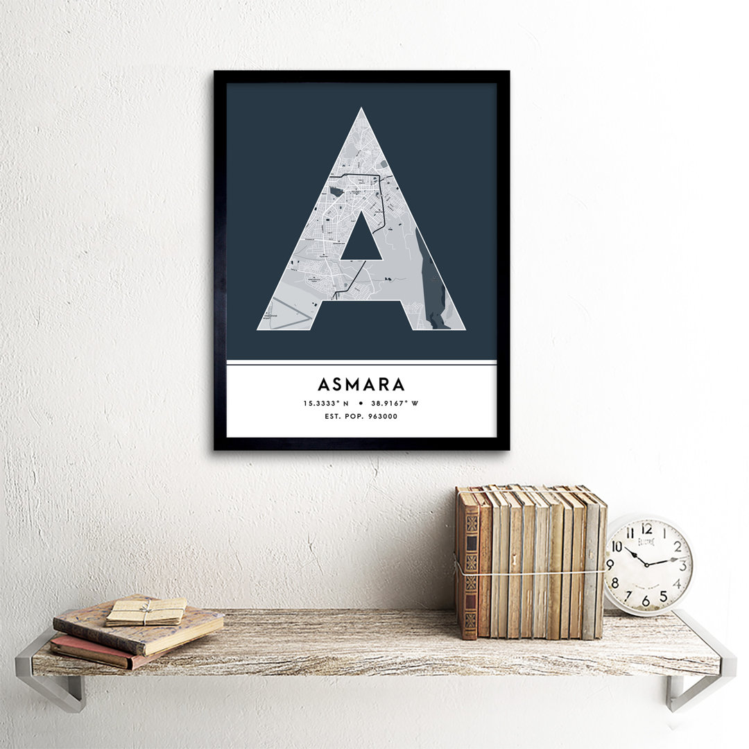 Asmara Eritrea City Map Navy - Single Picture Frame Typography