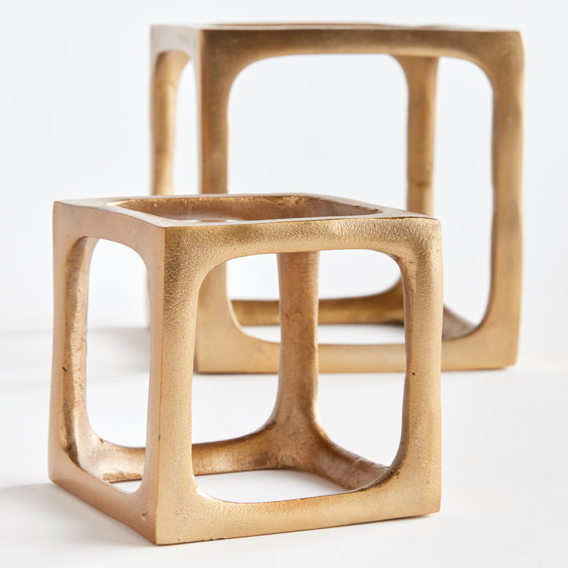 Set of 2 Cubist Sculptures, Gold