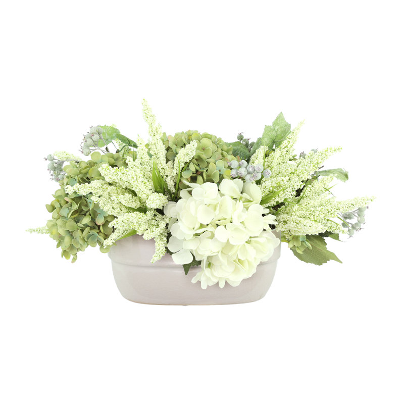 Assorted Hydrangea and Heather Arrangement, White/Green