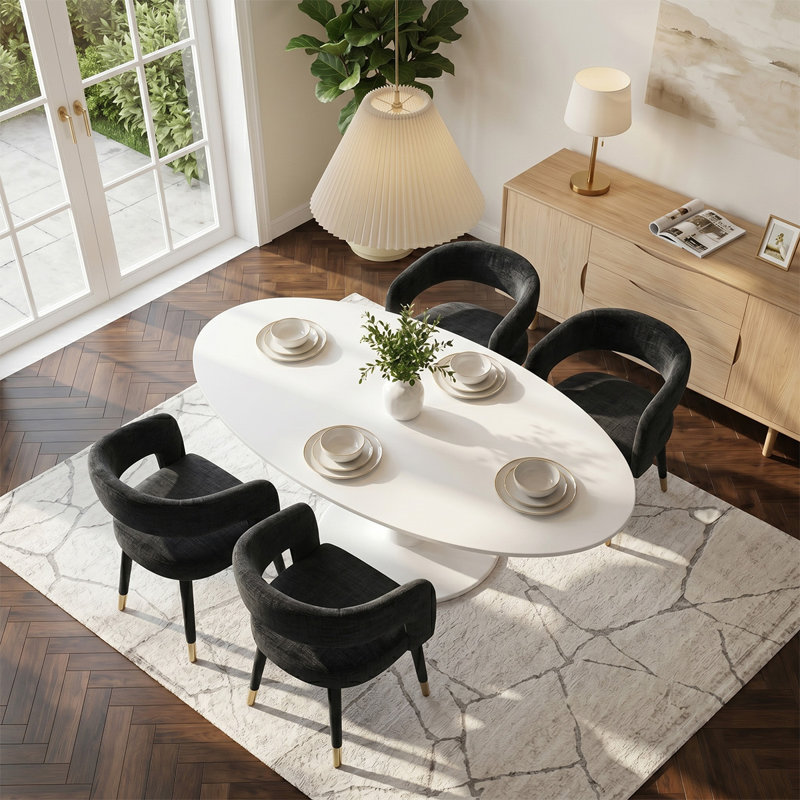 Ensemble de table de salle à manger moderne à piédestal pour 4 personnes avec accoudoirs rembourrés 59 "Modern, Noir