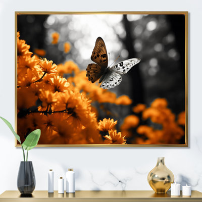 Villagio " Orange Grey Butterfly Fluttering Grace " Mixed Media Print