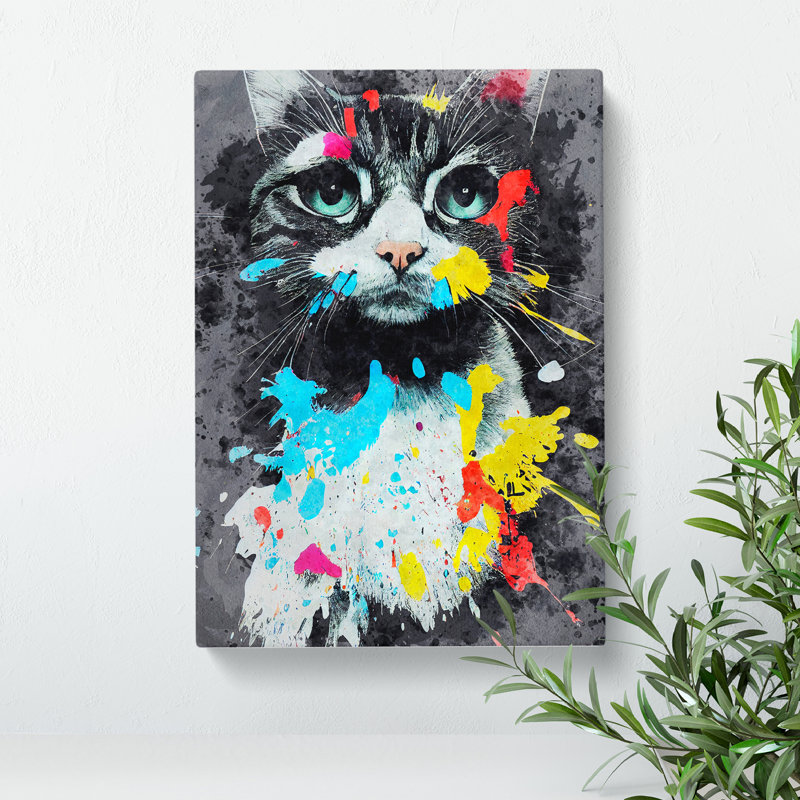 Catt Paint Splash No.4 - Print, 50cm H x 35cm W x 3cm D, Wrapped Canvas, White