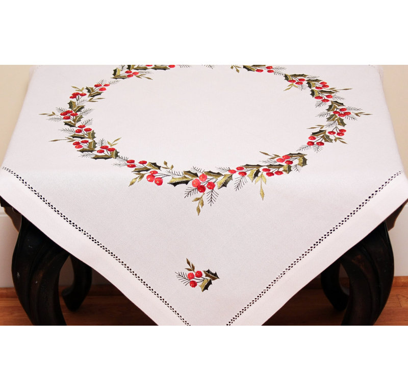 Surmatelas de table de fêtes à hemstitch brodée holly baies holly
