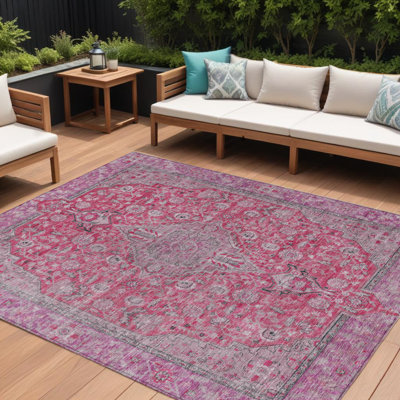 Tapis intérieur lavable à médaillon rose 9 pi x 12 pi