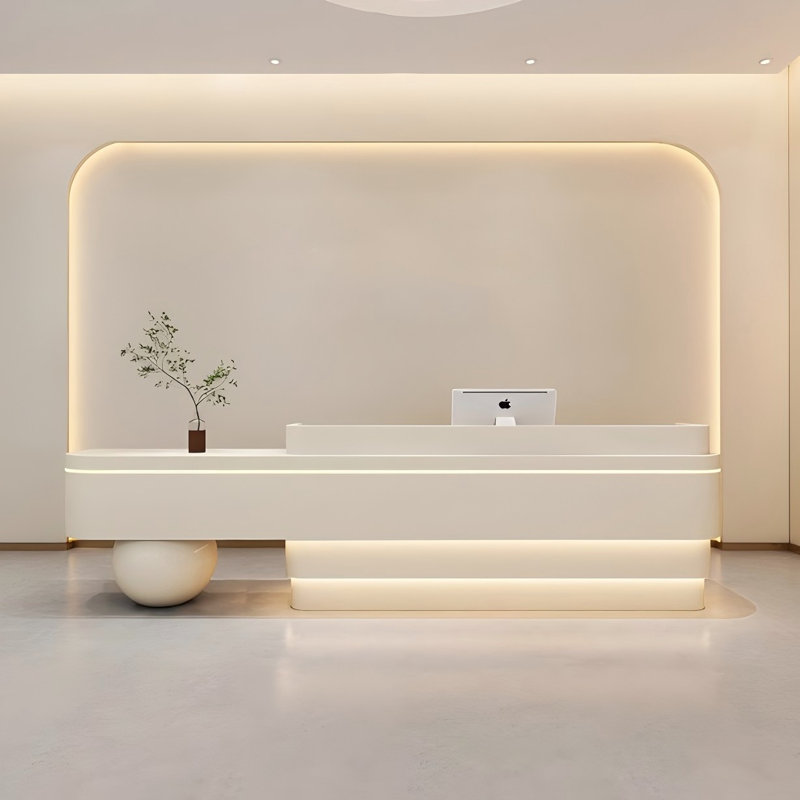 Modern Minimalist Beige Baked Enamel Creative Design Reception Desk
