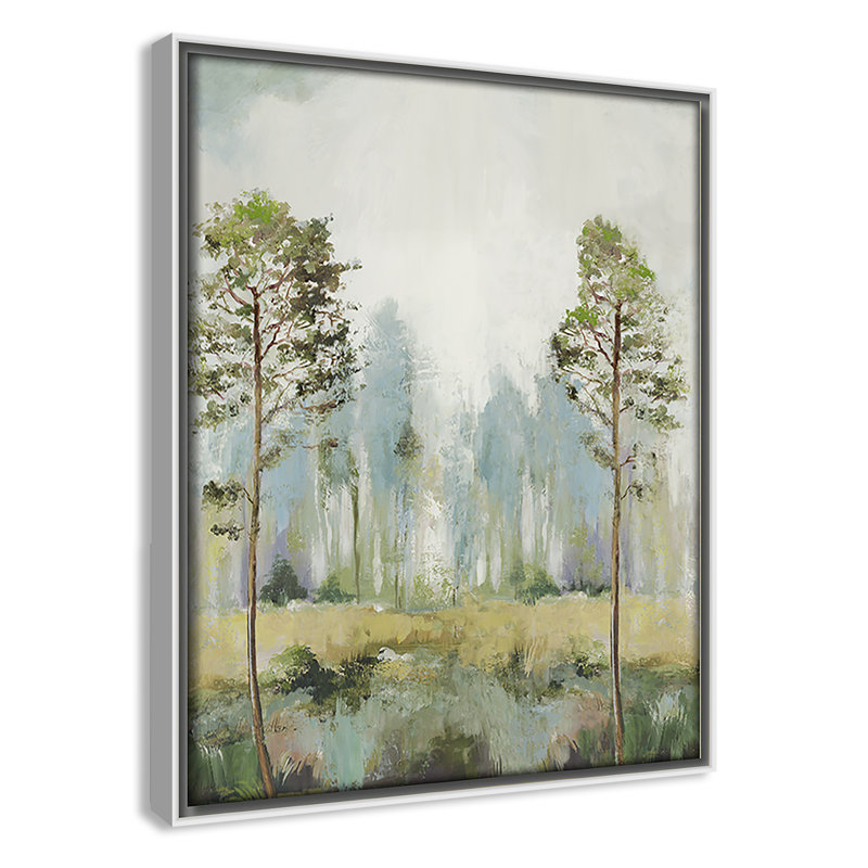 Teton Tall Green Trees II by Teton Pearce - Floater Frame Print on Canvas, 11.5" H x 9.5" W, White