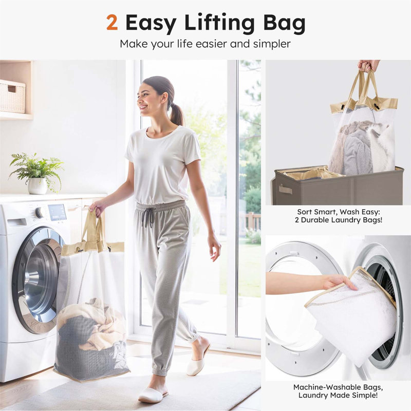 Bhargava Laundry Hamper with Handles, Fabric, 67 x 57 x 38, Grey Wood
