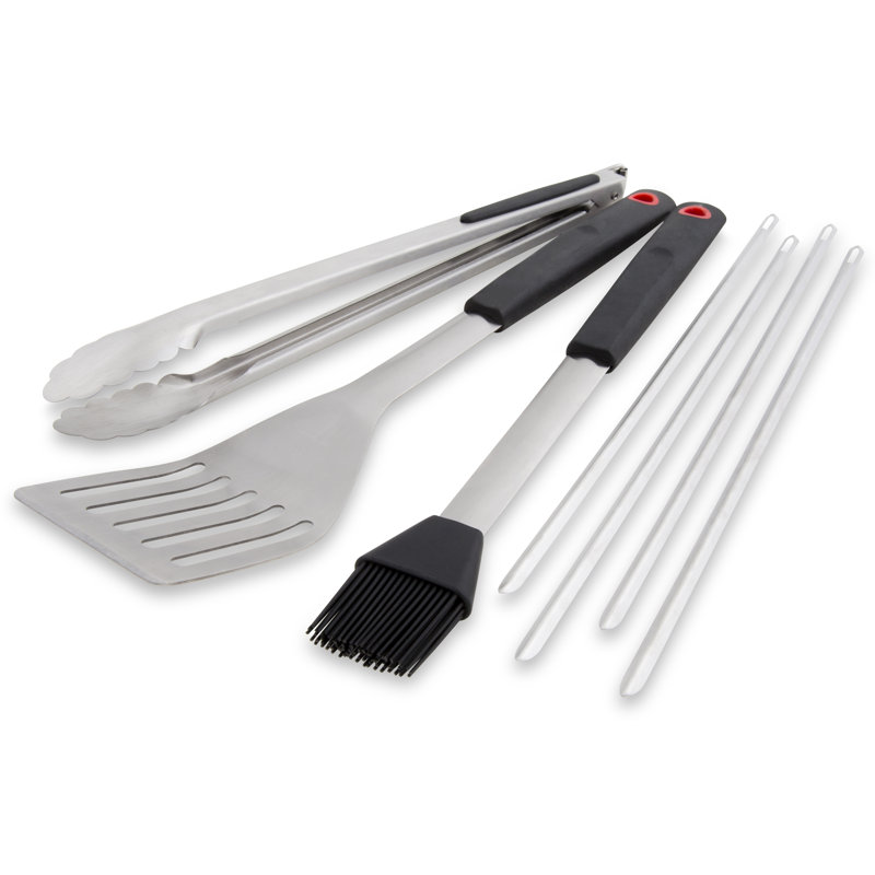 Ensemble d'outils de barbecue 7 pièces avec poignées en caoutchouc souple GrillPro Deluxe