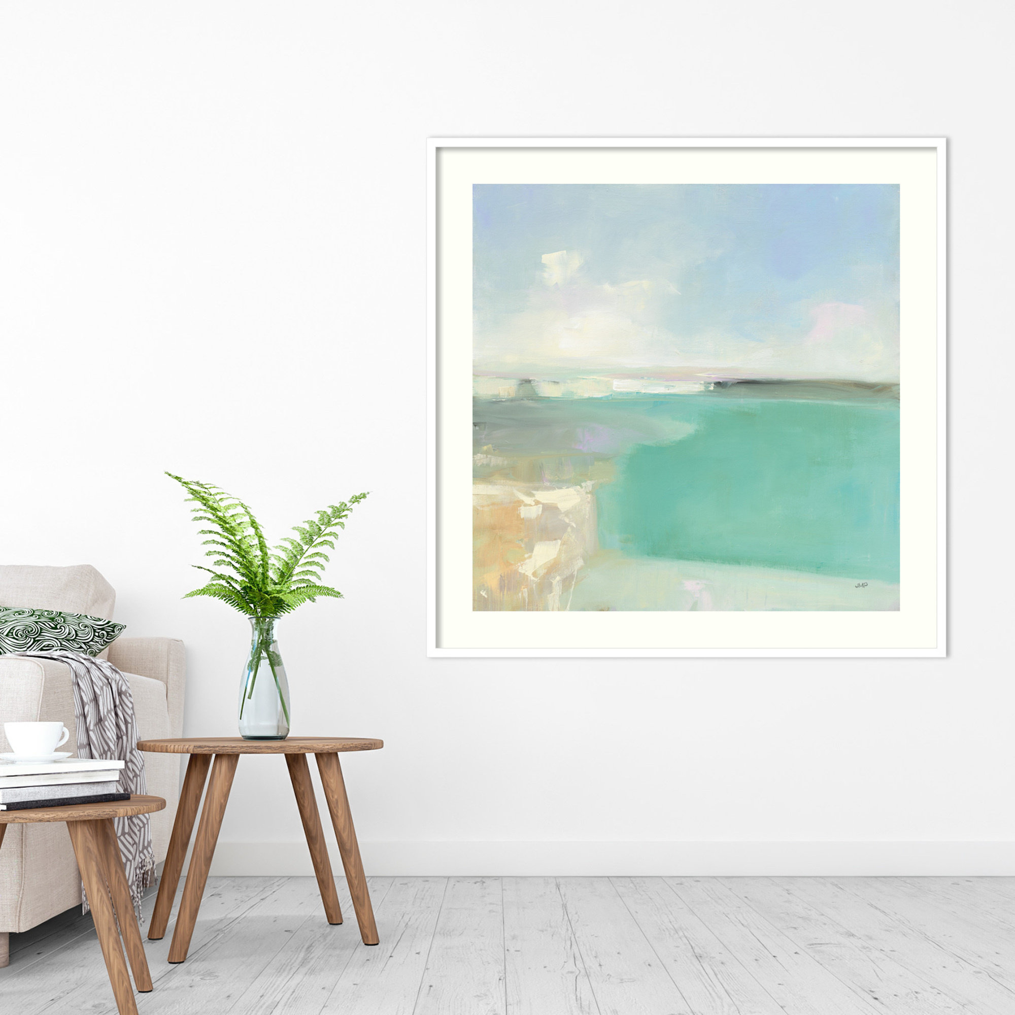 Summer Coastline by Julia Purinton, 33" H x 33" W, White Framed Paper