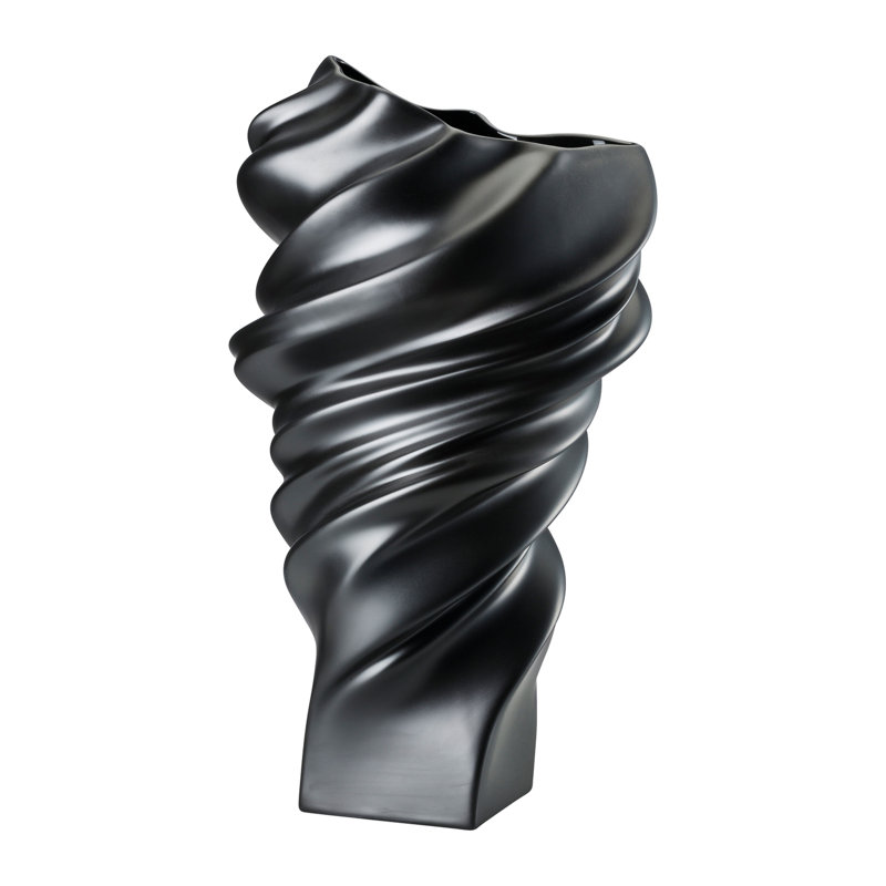 Squall Porcelain China Table Vase, Black Matte, 13.75" H x 7.75" W x 7.25" D