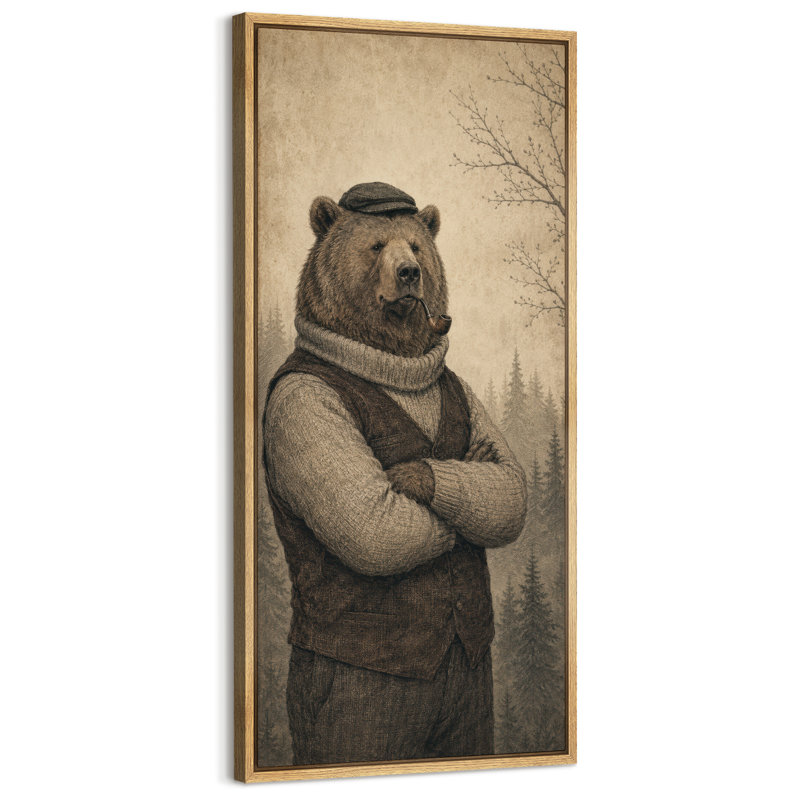 «Vintage Woodland Bear Gentleman Portrait», impression murale sur toile encadrée, Naturel