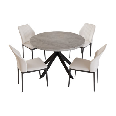 Cappelletti 46'' Round Dining Table Set, Modern Kitchen Table Set with Chairs, Steel Legs