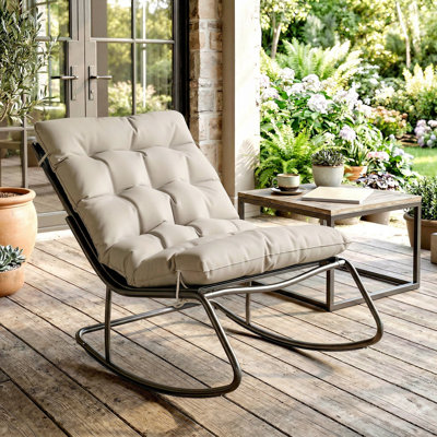 Chaise berçante d'extérieur avec coussin, chaise de patio surdimensionnée, kaki